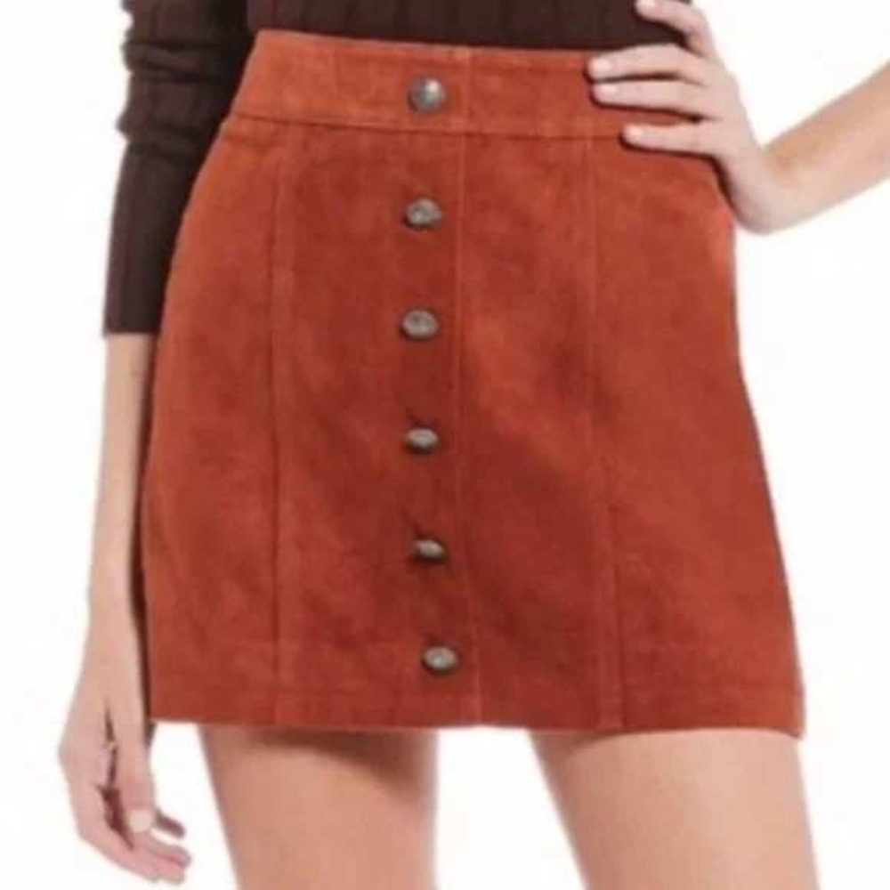 $139 NWT Gianni Bini Mini Skirt Large Rust Orange Button Front Leather Skirt
